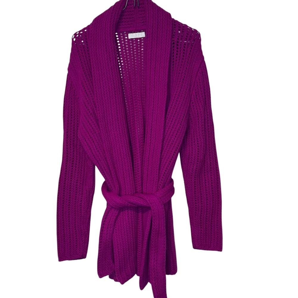 Sablyn Women's Sweater Cashmere Belted Open Knit Crochet Beach Cover Up Small